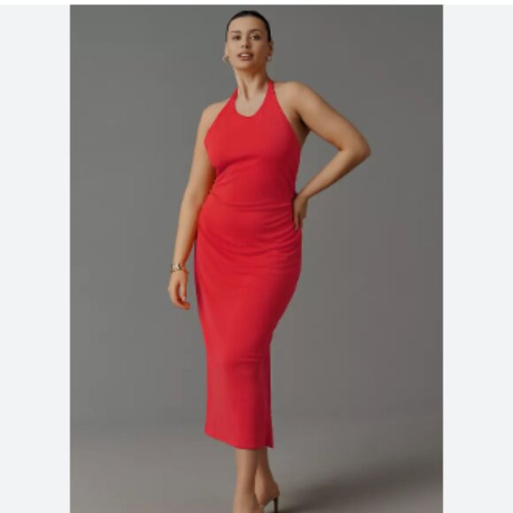 NEW By Anthropologie 90's Fit Fitted Maxi Slinky Knit Halter Dress Size XL - Picture 1 of 3
